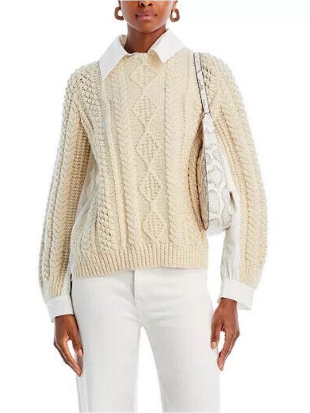 Seay New York Leni Fisherman Cable Knit Combo Sweater Size XS